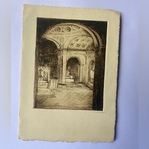 Antique/Vintage Handcrafted Card Original Etching by A. H. Wello Cathedral